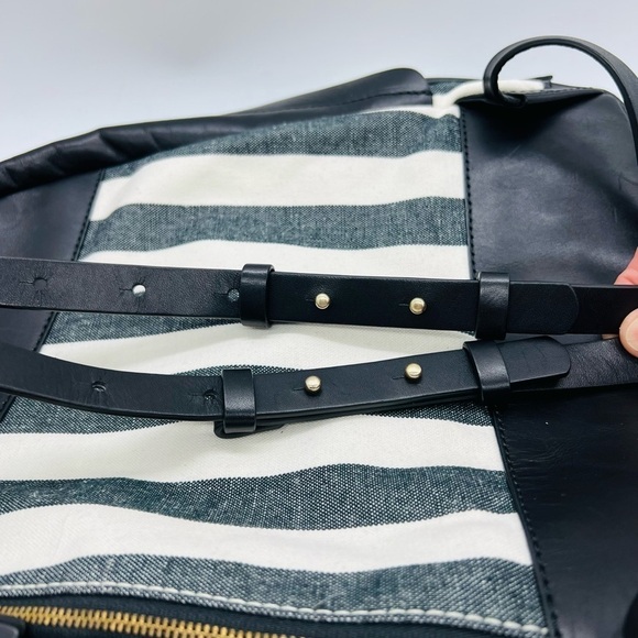 SKAGEN BEAUTIFUL LEATHER AND COTTON BLACK AND WHITE STRIPED BACKPACK - Picture 11 of 16